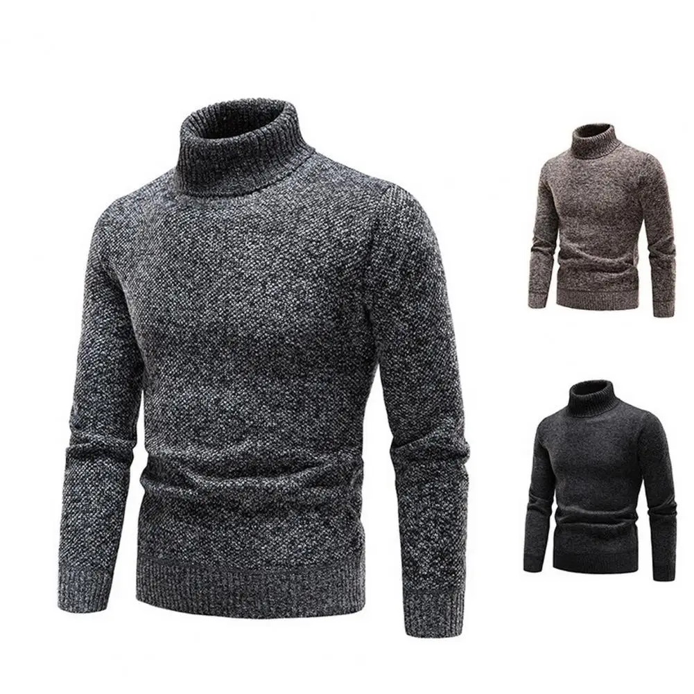 Soft Men Sweater Men Half Turtleneck Sweater Stylish Men's Half-high Collar Knitted Sweater Warm Slim Fit for Fall/winter