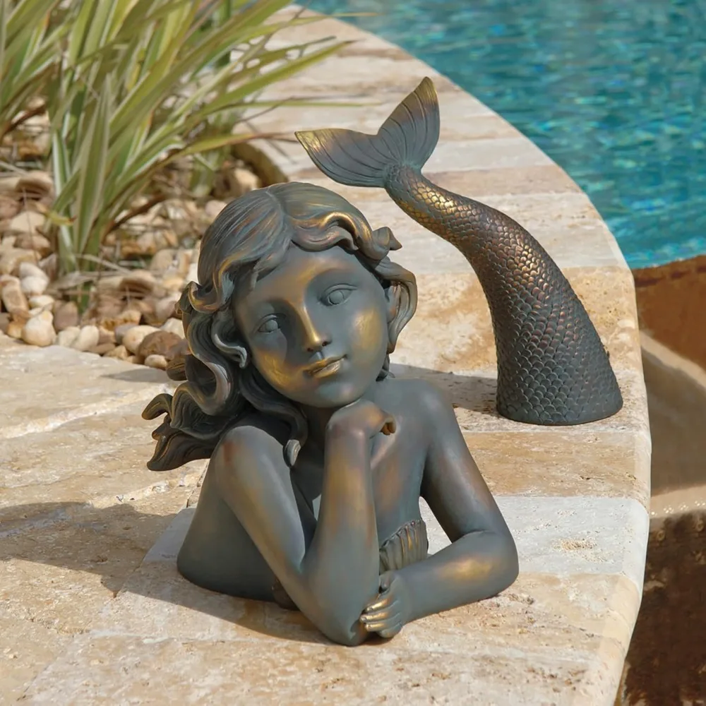 QL30330 Merissa Siren of The Sea Mermaid Garden Statue, Faux Verdigris Finish