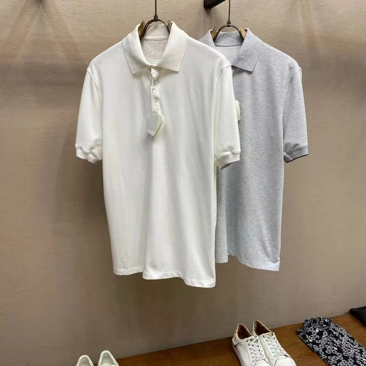 Italy BC old money style men's breathable pearl cotton short-sleeved business lapel embroidered POLO shirt