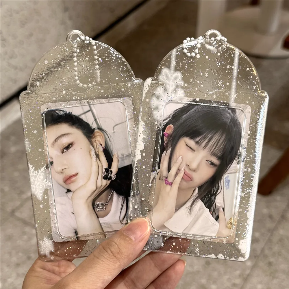 Shiny Transparent Snowflake Card Cover Kpop Photocard Holder Idol Photo Card Holder PVC Bus Card Holder Bag Pendants Sweet Gifts