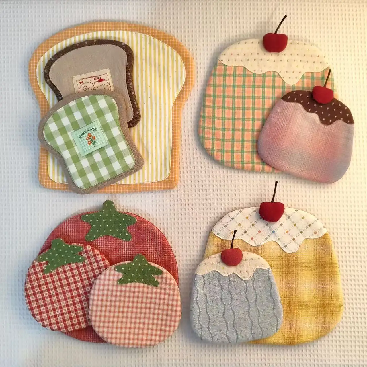 Vintage Handmade Checkered Cotton Coaster Cute Early Tomato Pattern American Country Style Coffee Tea Cup Mat Desktop Decoration