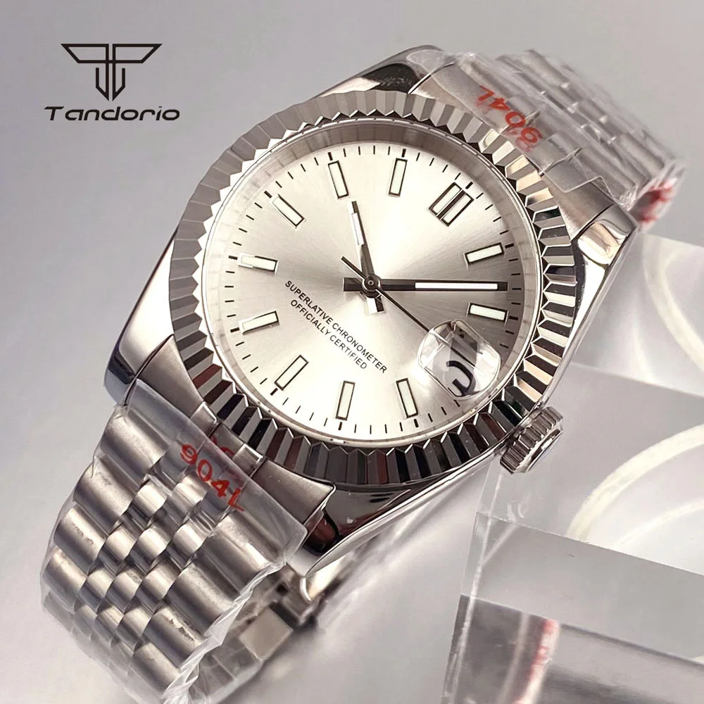 Tandorio 39mm/36mm NH35 Sapphire Business Men's Automatic Watch Sunburst Date Dive Watches Multicolor Stainless Steel Wristwatch