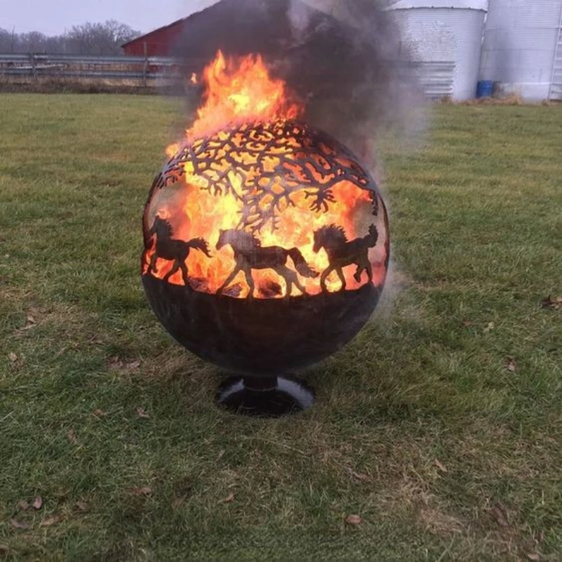 800mm Diameter 5mm Thickness Rusty Steel Fire Globe