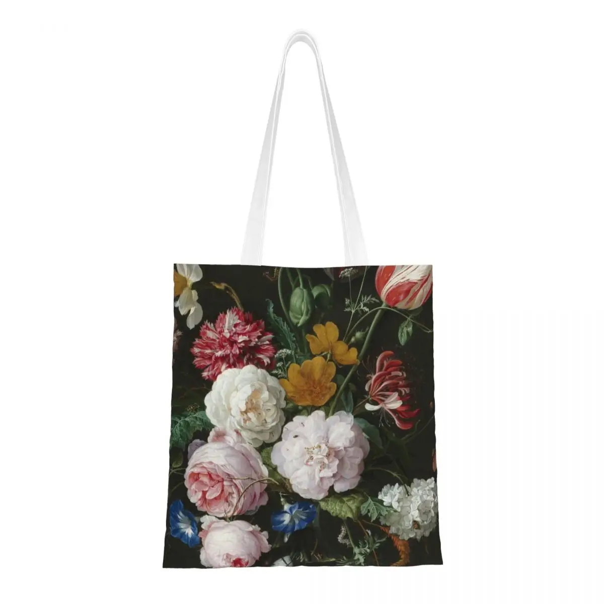 Jan Davidsz Life With Flowers Rose Tote Bags Women Handbag Foldable Student Shoulder Bag Printed Shopping Bag