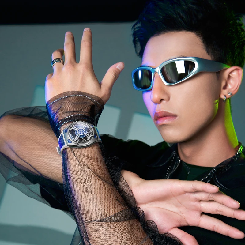 BONEST GATTI 2025 Orologio da polso meccanico da uomo Orologio con movimento automatico Gomma fluoro Cinturino blu Orologio da uomo in cristallo di zaffiro