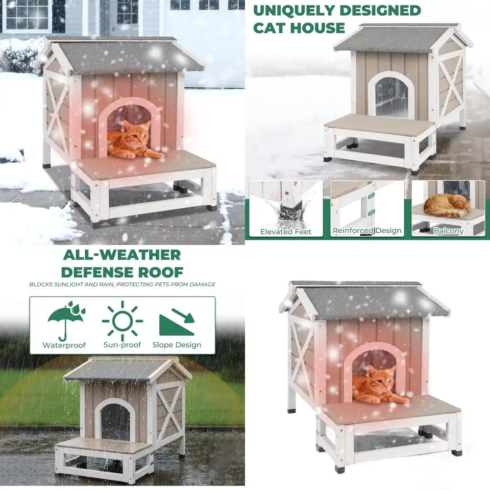 

Grey Insulated Outdoor Cat House with Scratching Cloth, Suitable for Balcony and Indoor Use, Weatherproof Shelter for Cats