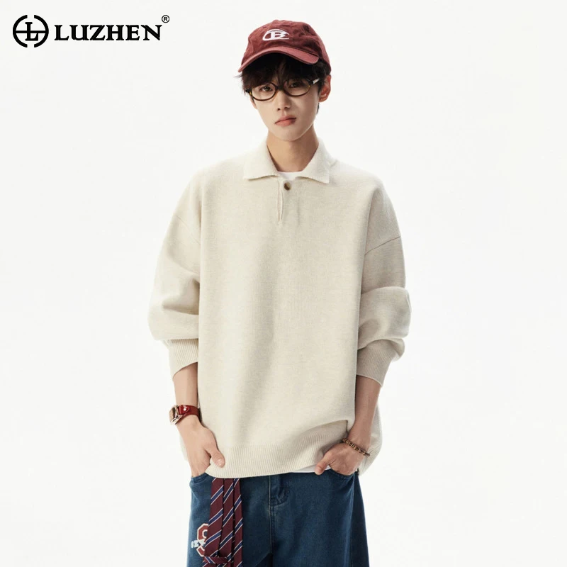 

LUZHEN 2025 новый модный зимний однотонный вязаный пуловер высокого качества, мужской элегантный свободный красивый повседневный свитер, мужской JY4619