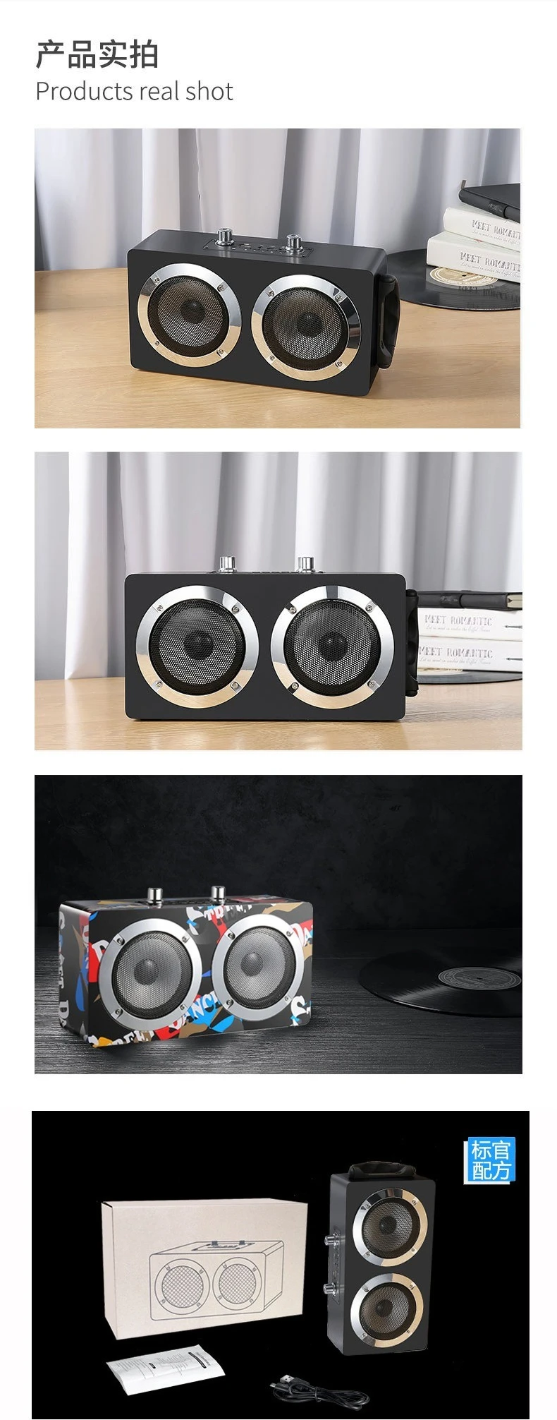 Wooden Bluetooth Speaker Wireless Karaoke High Power Audio Card Outdoor Square Dance Portable Subwoofer