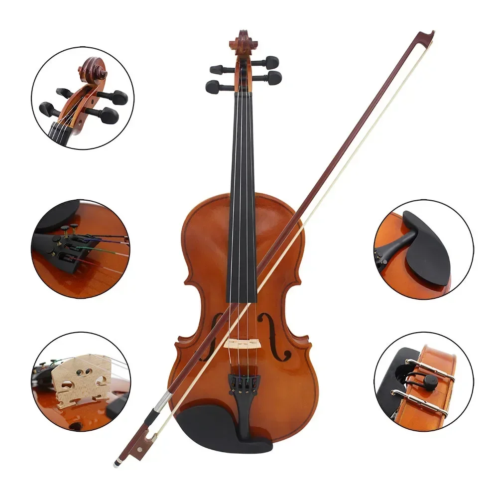 Immagine 3: Violino in legno massello per studenti e principianti adulti 4/4 con custodia e pianoforte a coda in omaggio