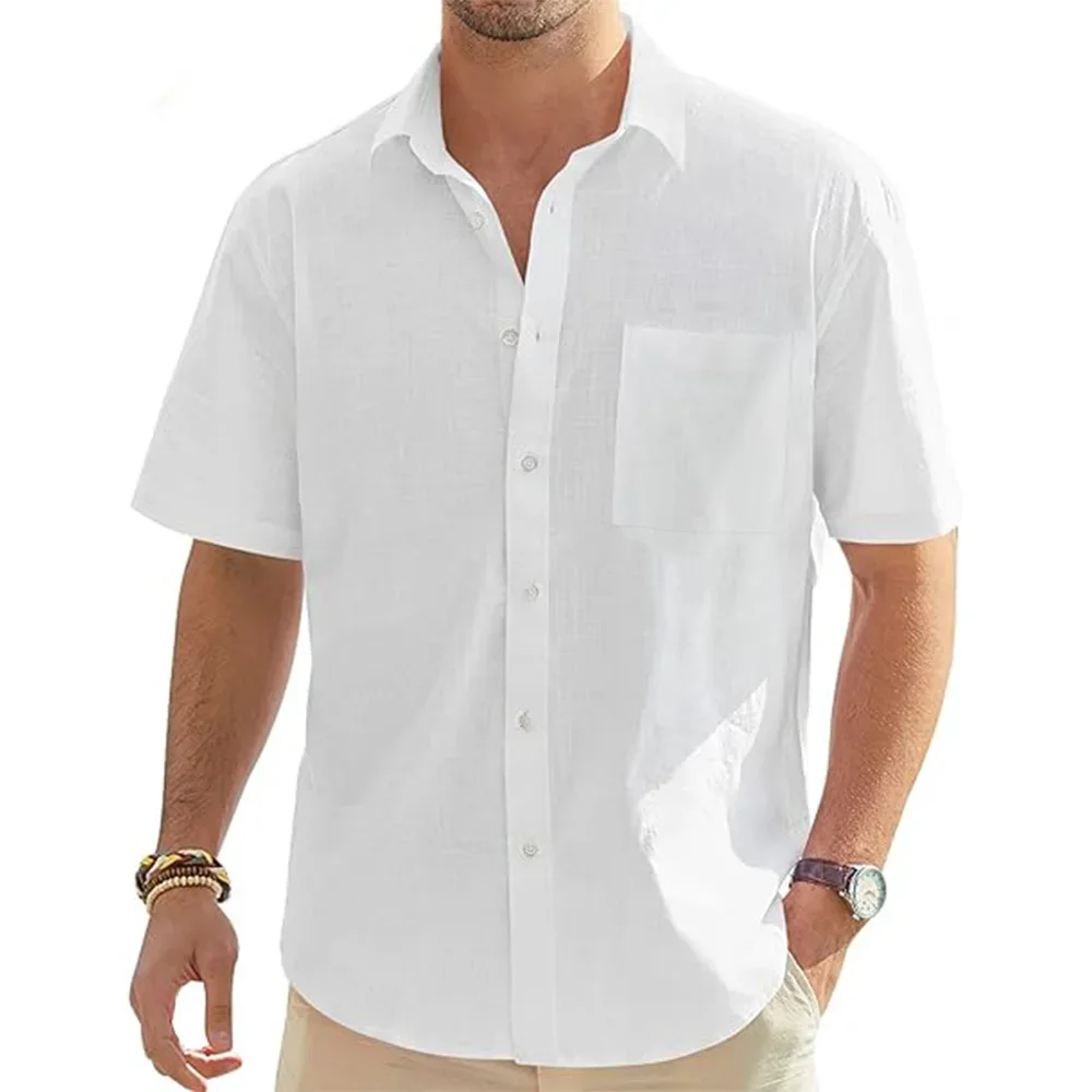 

Men's Summer Linen Short Sleeve Shirt Single-breasted Comfortable Casual Shirt Suitable for seaside vacation fashion clothing