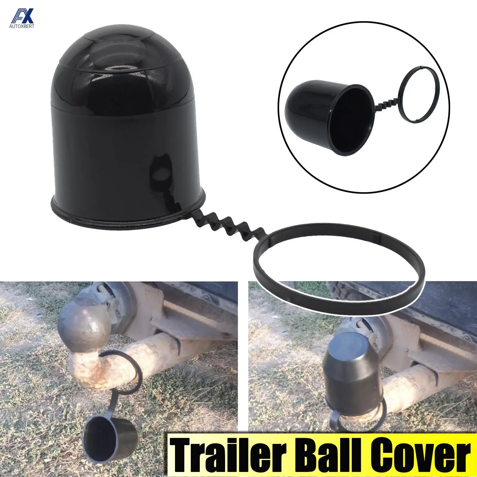 Universal Tow Bar Cap para Caravan Trailer, Engate de reboque, Tow Ball Cover, preto, durável, evitar a queda, proteção, acessórios do carro, 50mm