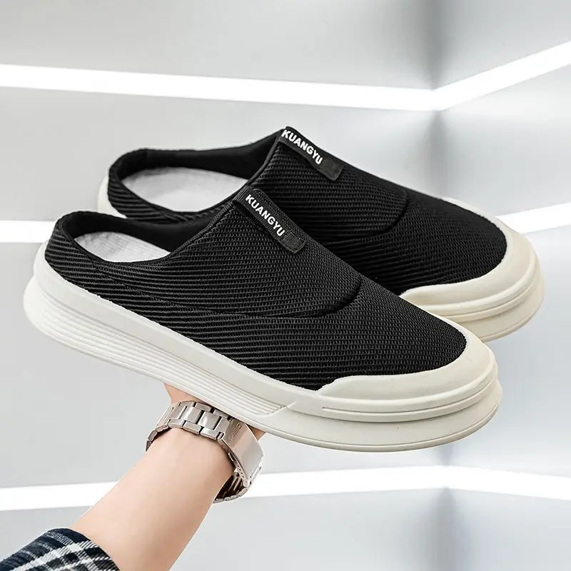 

Дышащие сетчатые мужские слипоны для лета: повседневная обувь для улицы и офиса, без задника, с открытым носком, гибридные шлепанцы