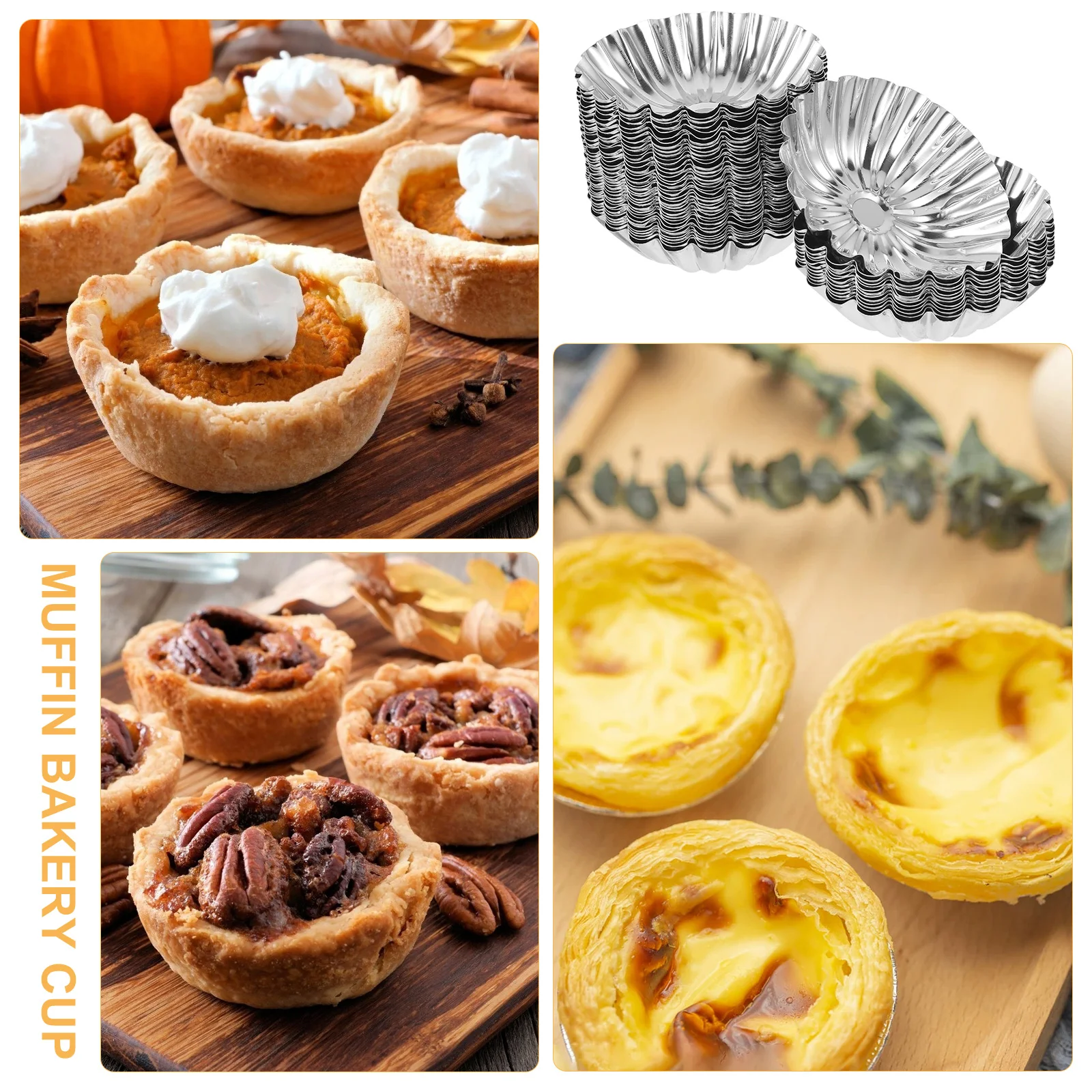 

50Pcs Stainless Steel Egg Tart Molds Easy Demould Baking Tart Molds for Home Bakery Cooking Muffins Cheesecakes Desserts Baking