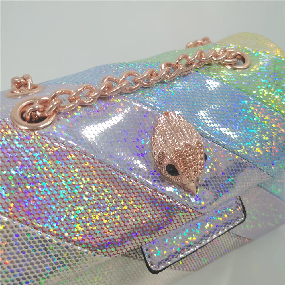 New Arrival Shiny Glitter Mini Rainbow Women Handbag Jointing Colorful Sequin Cross Body Bag