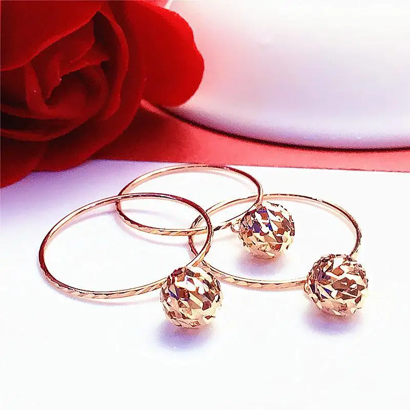 585 purple gold plated 14K rose gold round bead pendant fine rings for women opening classic simple bright nwe jewelry