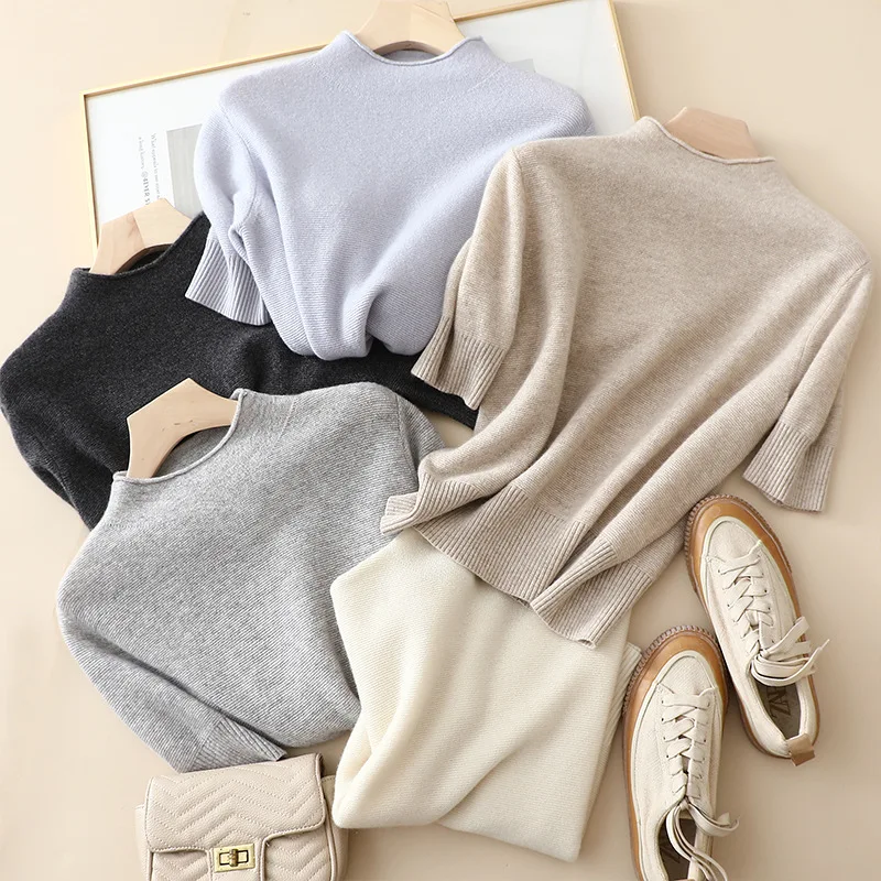 masigoch autumn fashion thick casual 100% cashmere half turtleneck sweaters