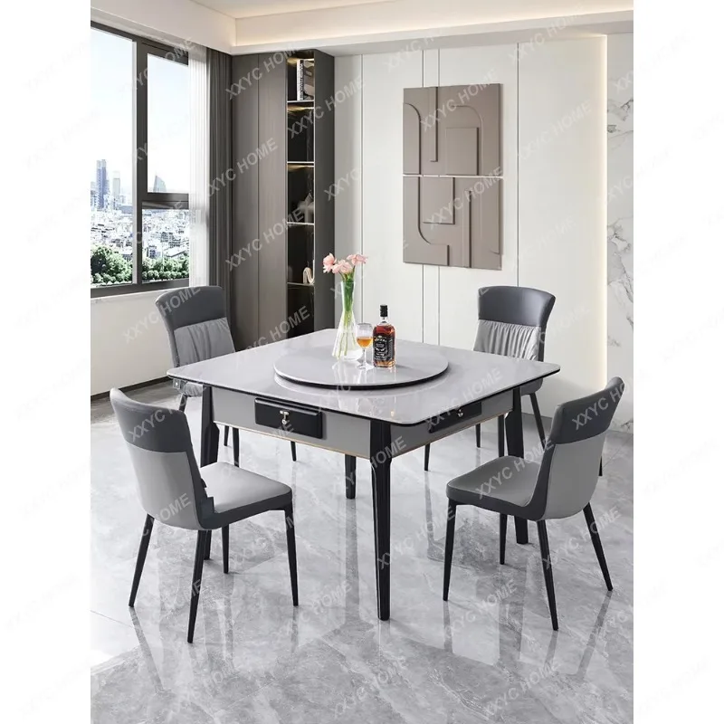 XXMahjong Machine Mahjong Table Dining Table Dual-Use Solid Wood Integrated Household Mute Motor Linen Modern Minimalist