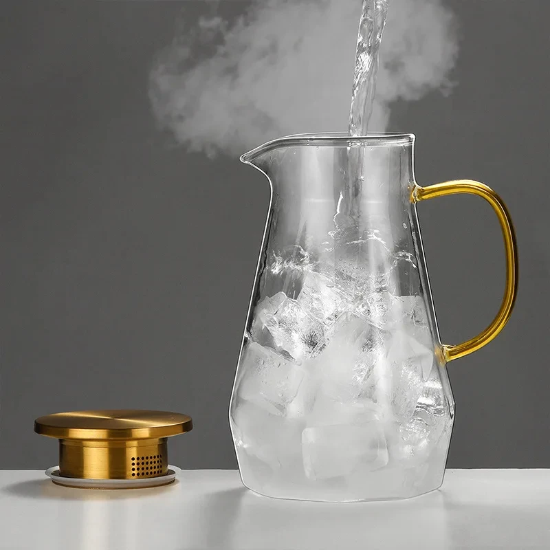 47oz Glass Water Bottle Keeps Cold Home Llarge-Capacity Creative Gradient Diamond Bubble Tea Mugs Cool Water Jug and Cups Set