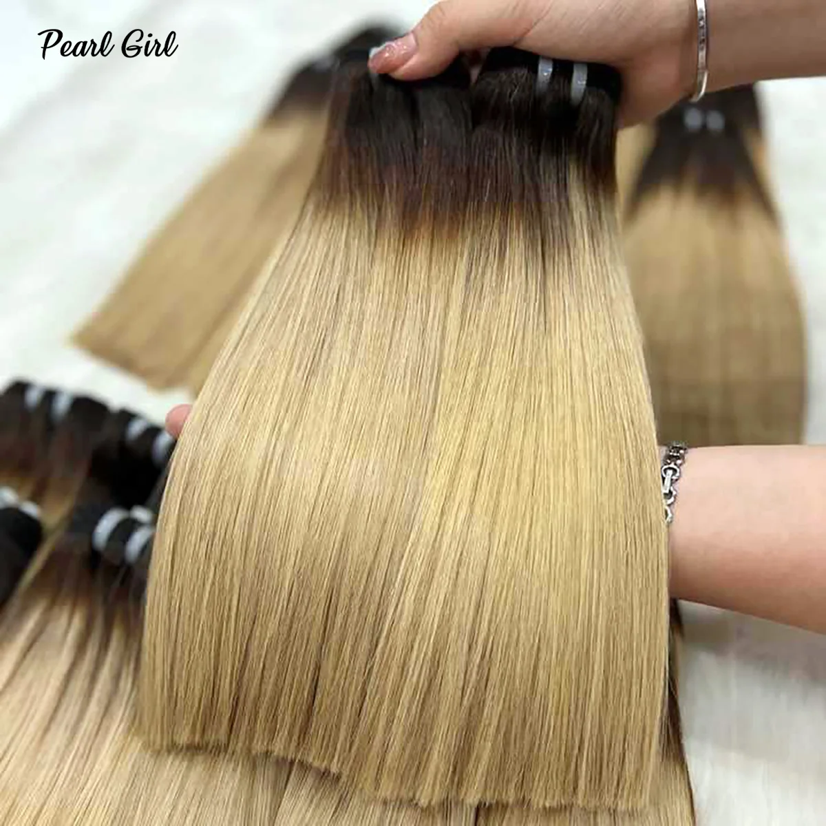 Paquete de Color rubio degradado liso de hueso vietnamita súper doble dibujado, 1 unidad, 100g, 100% cabello humano 13x6, 13x4, cierre Frontal 4x4 5x5