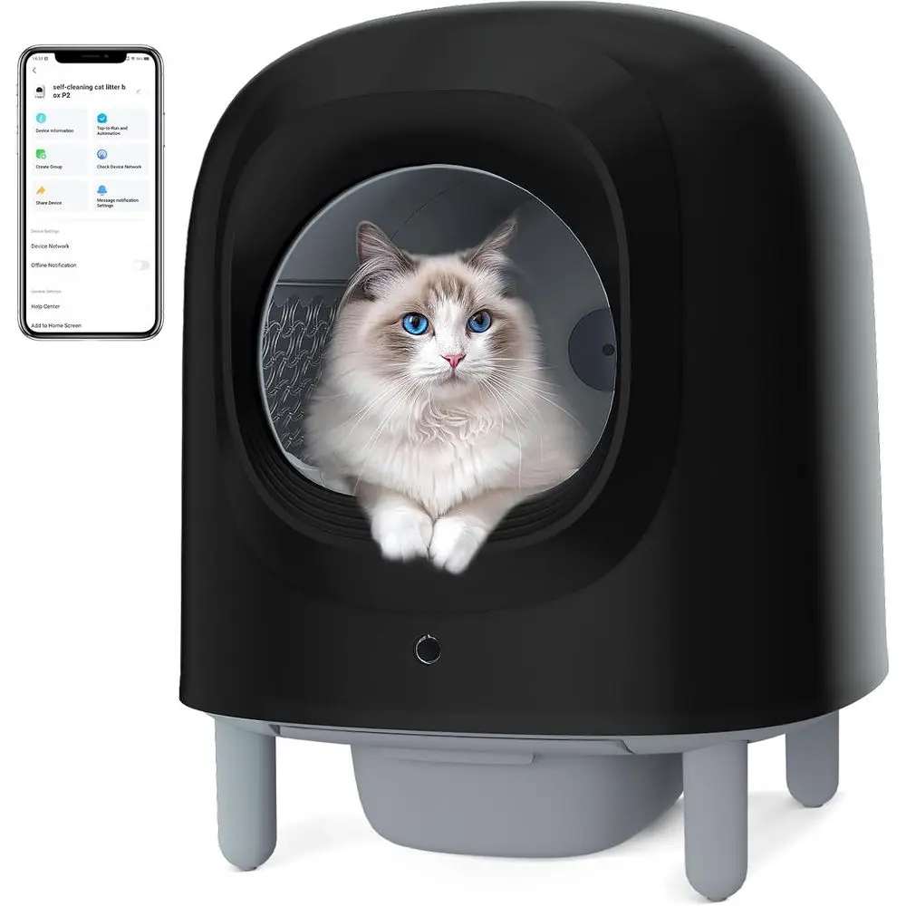 Sel-Cleaning Cat Litter Box - 56L Extra Large Robot Automatic Cat Litter Box or Multi Cats with Saety Protection/Anti-Pinch/APP