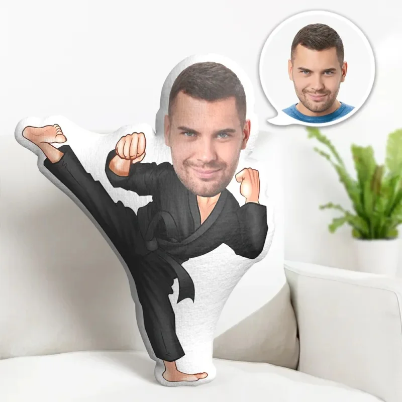 

Custom Martial Arts Pillow - Personalized Kick Photo Cushion with Your Face, Non-Abrasive HomeCarDojo Decor - Birthday, Christma