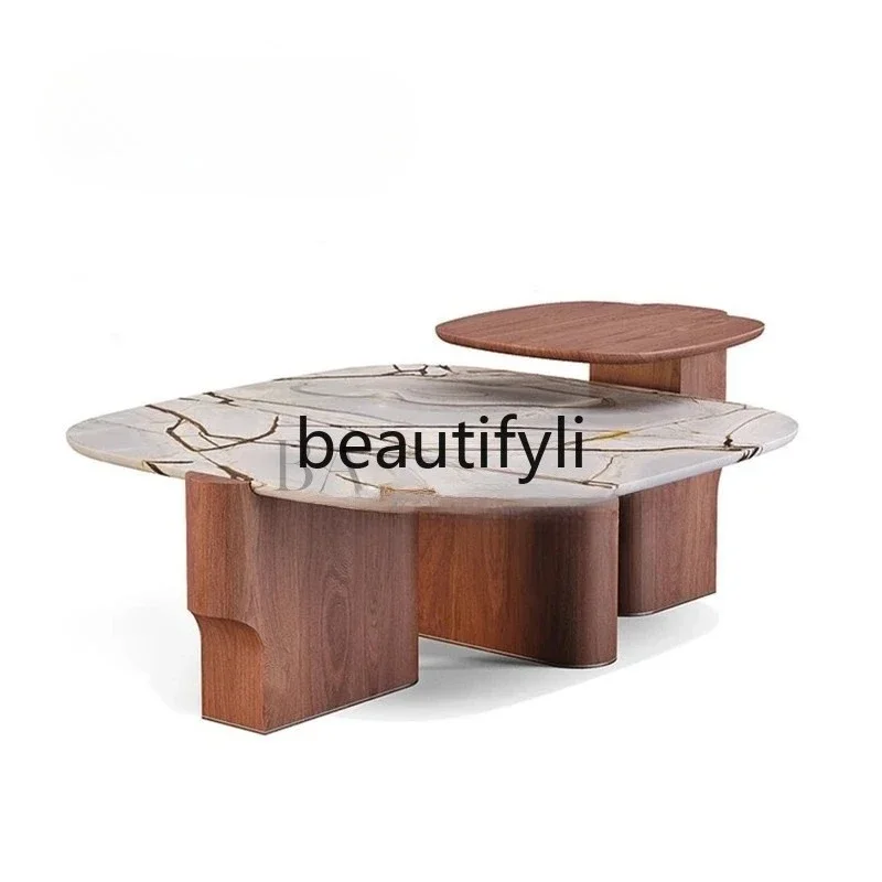 

Italian light luxury marble solid wood coffee table low table living room creative special-shaped coffee table