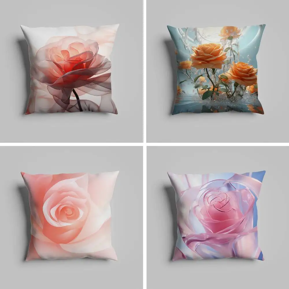 

Abstract Rose Flower Pillow Case Pillowcase For Car Pillows 60x60 Cushions Luxury Double Sided Cover Home And Decoration Sofa 3