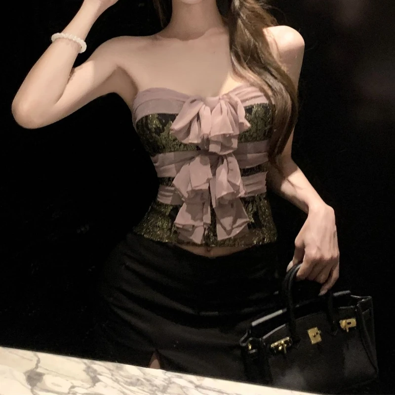 

Fake Two Lace Camisoles, Women's Summer Hot Girls' One Shoulder Strapless Top Looks Great