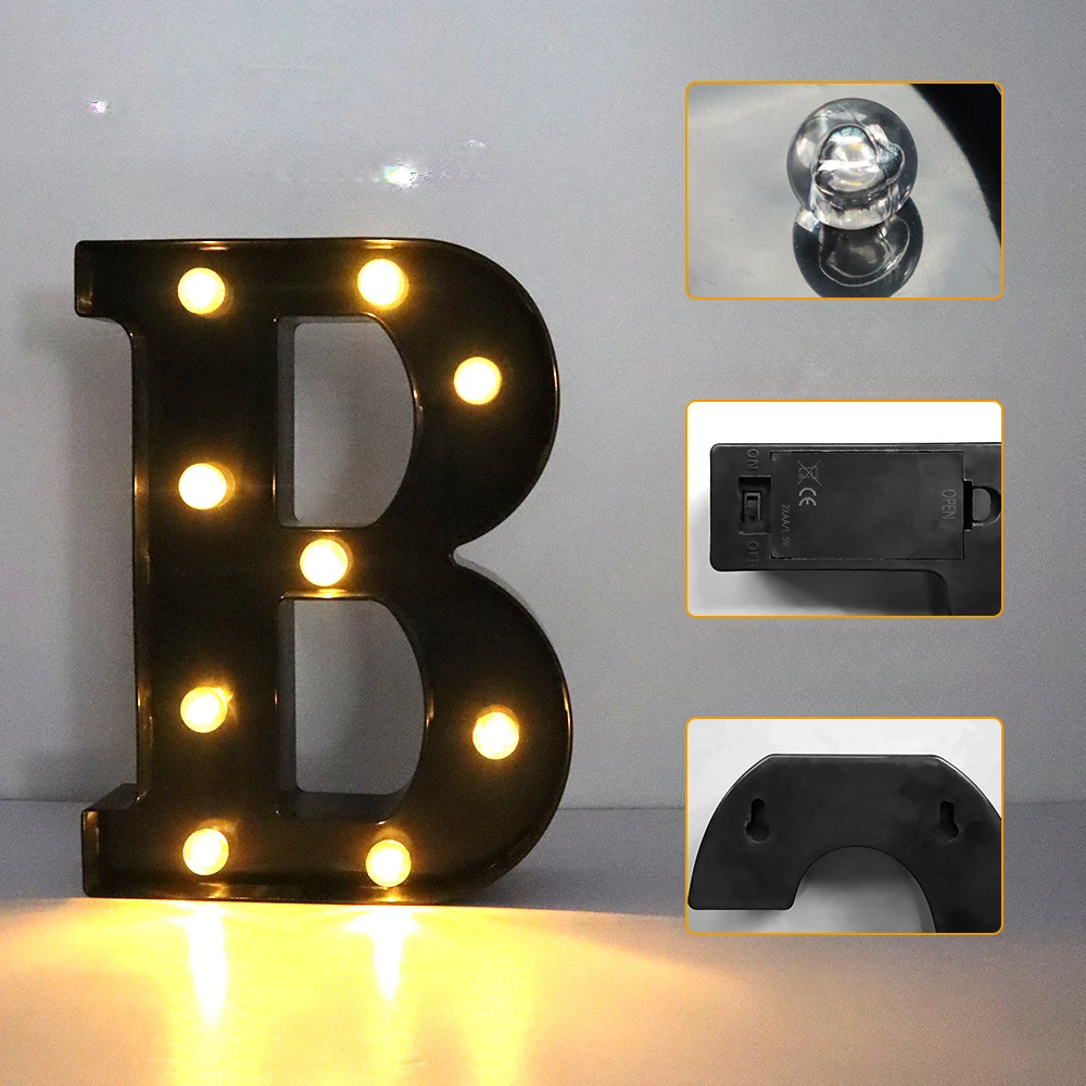 22cm Letters Led Light Black Alphabet Letter Number Night Light Christmas Decoration Supplies Room Home Decorations Accessories