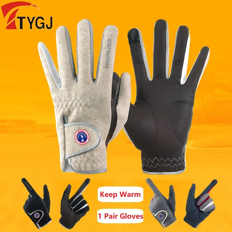 

TTYGJ Men Winter Golf Gloves Thicken Warm Left Right Hand Gloves for Golfer Anti Slip Soft Mittens Male Cycling Hiking Aids