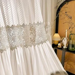 Romantic Sheer Curtain Drapes Vintage Hollow Lace Flower Luxury Light-Filtering Window Panels for Bedroom Living Room Ring Top