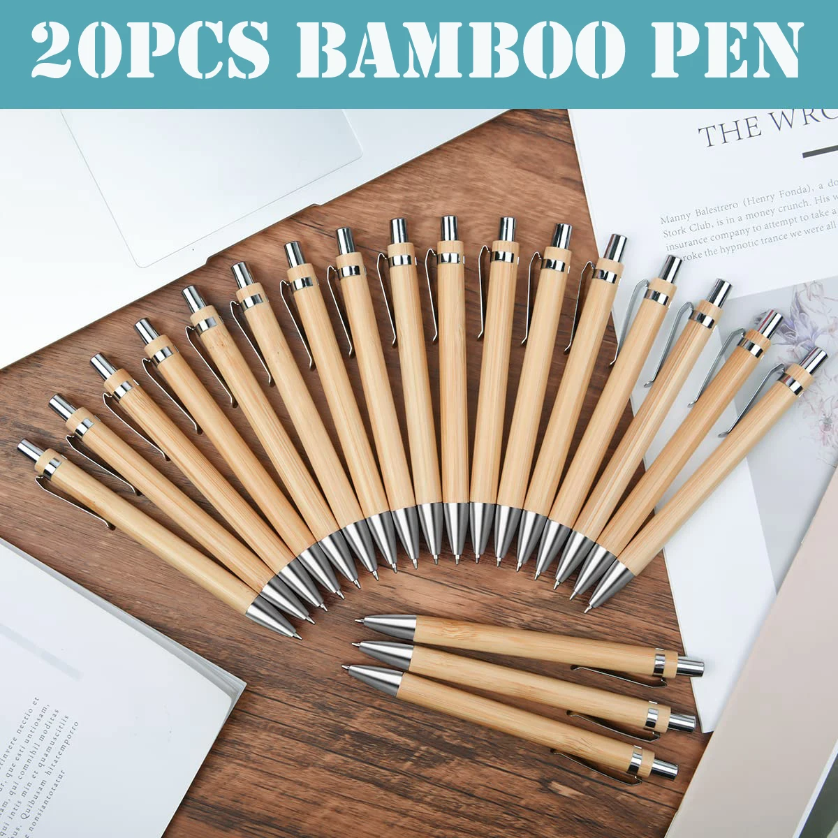 20Pcs Bamboo Wood Ballpoint Pen 1.0mm Tip Office School Wrting Stationery Business Signature Ball Pens