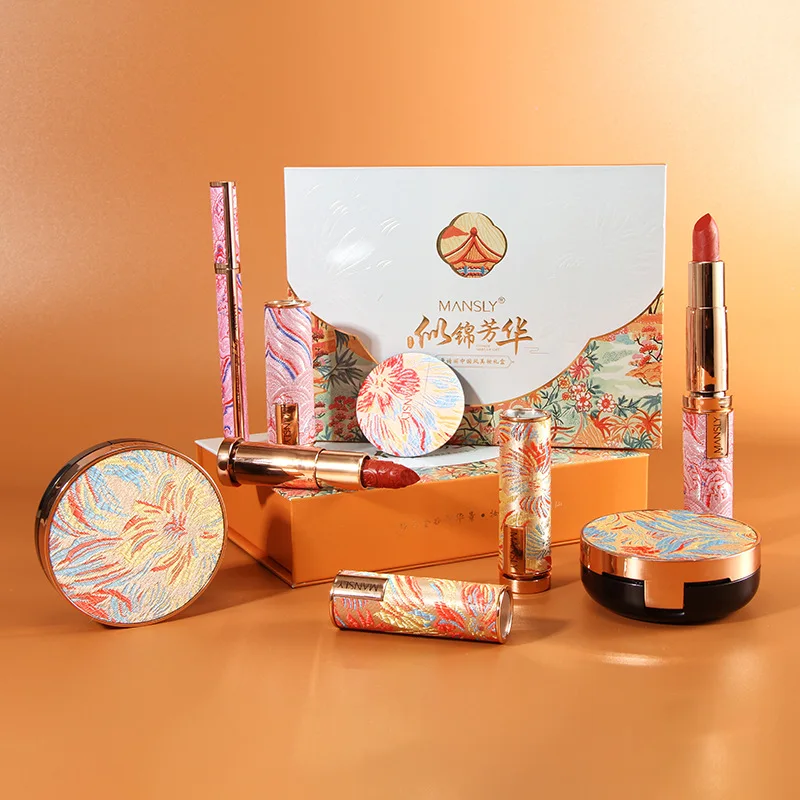 4 Piece Lipstick Air Cushion Eyeliner Makeup Set Imperial Palace Chinese Style Oriental Gift Box