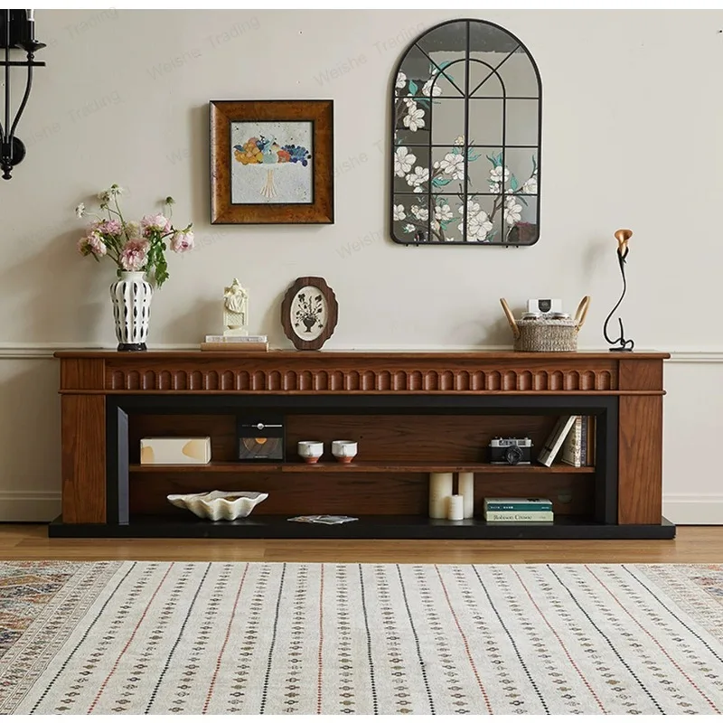 Medieval fireplace, TV cabinet floor-to-ceiling integrated living room storage solid wood light luxury