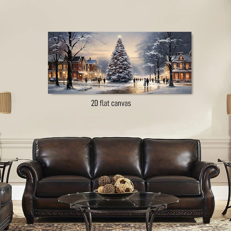 1pc (No frame),1 piece of winter town snow scenery decoration painting, Christmas atmosphere, living room frameless painting, 2D