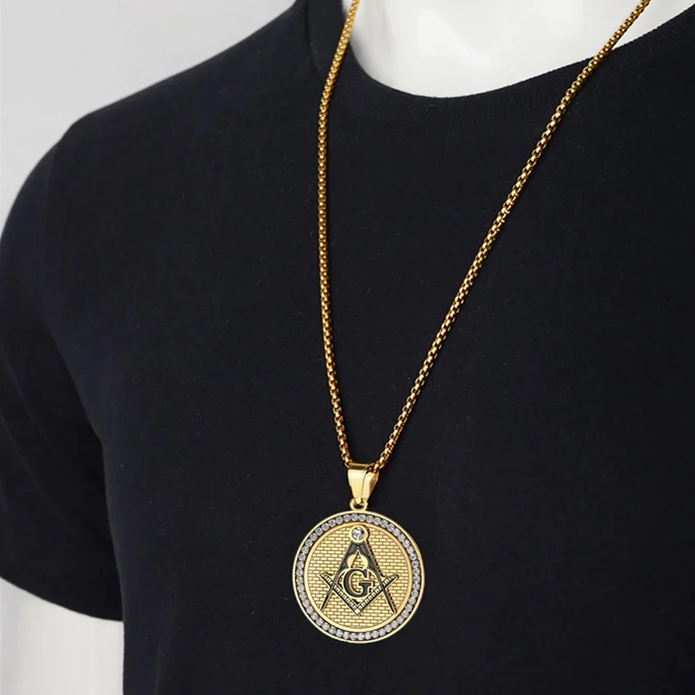 Hip Hop Stainless Steel Masonic Symbol Necklaces & Pendants For Women/Men Gold Color Free-mason Fashion Jewelry Dropshipping