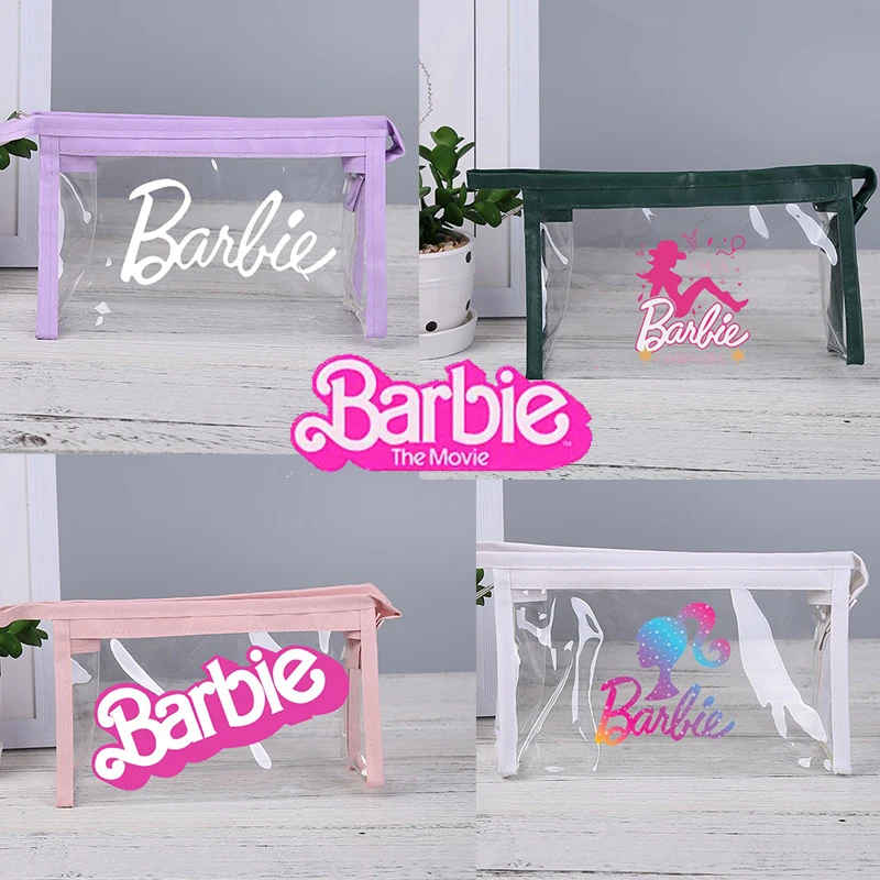 Barbie Pvc trasparente borsa cosmetica con cerniera Ins viaggio portatile lavaggio astuccio carino principessa portamonete portafoglio ragazze regali