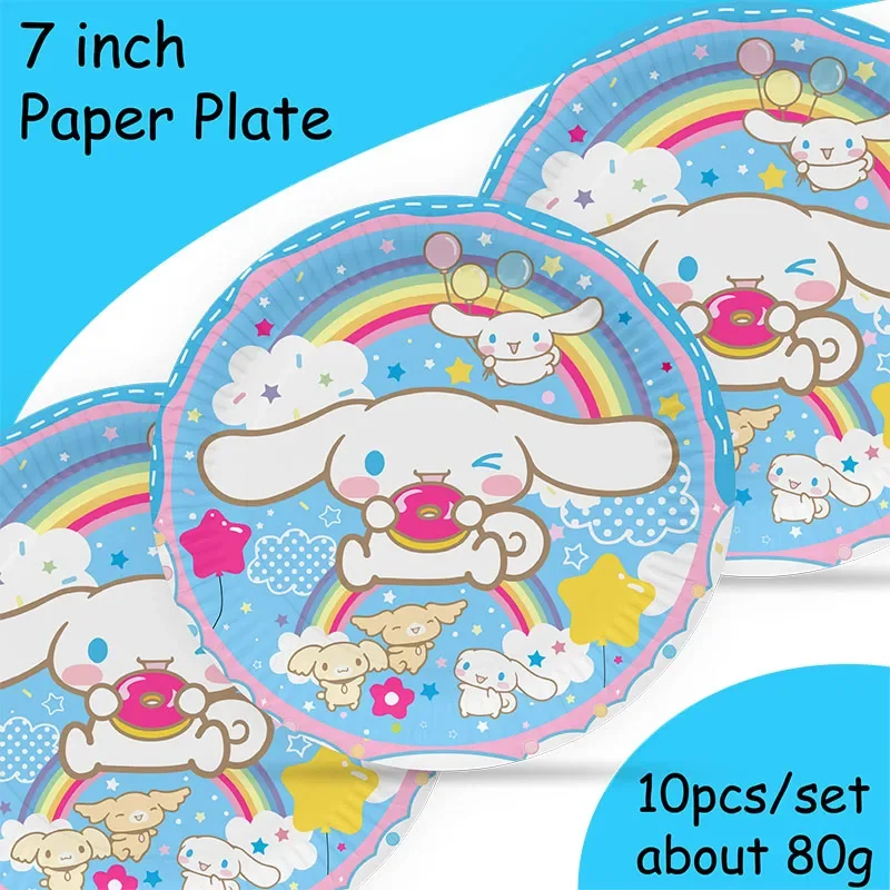 Miniso Sanrio Cinnamoroll Forniture per feste a tema per bambini Stoviglie usa e getta Piatto per tazze Palloncino Sfondo per decorazioni per feste