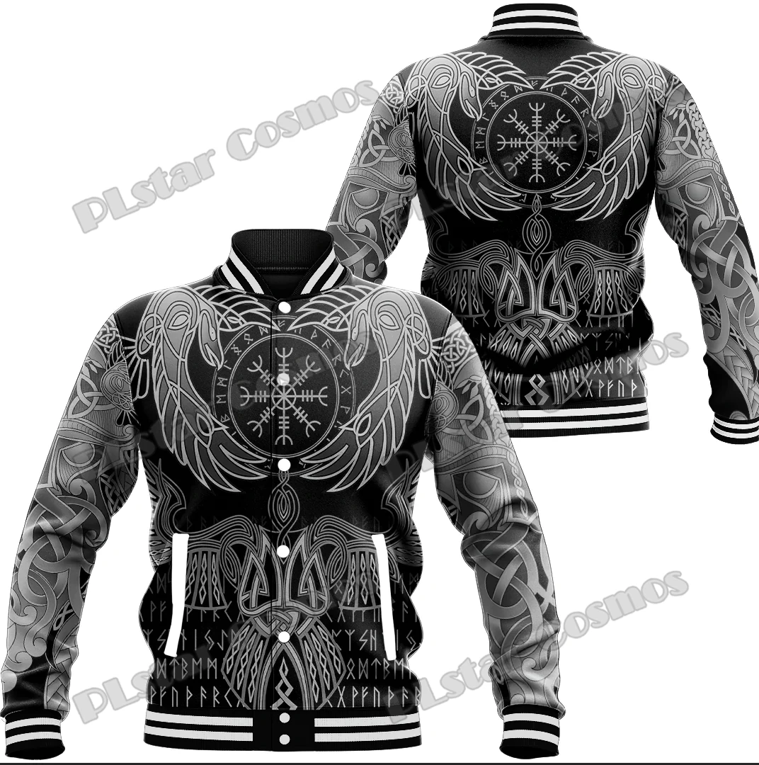 Raven Of Odin Drakkar Tattoo 3D Printed Men's Baseball Jacket Winter Unisex Casual Bomber Full-Snap Varsity Jacket AK20