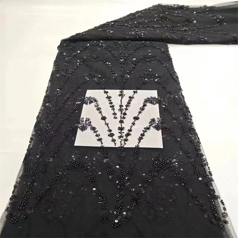 

Sequence black African Lace Fabric 5 Yards Embroiderd Nigerian Lace Fabric High Quality Laces Groom Tulle French Lace For Drees