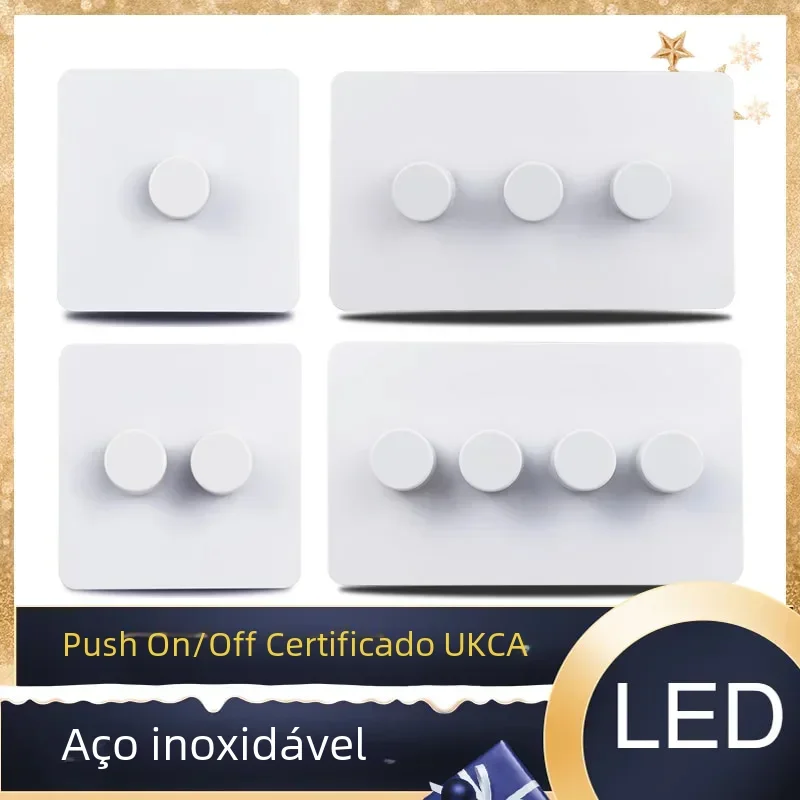 Painel de aço inoxidável sem parafusos branco fosco único interruptor dimmer duplo passagem de 2 vias