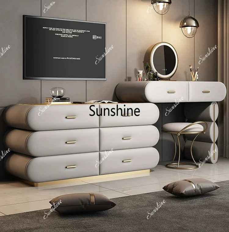 

Premium master bedroom integrated bed head and tail modern simple light luxury chest storage makeup