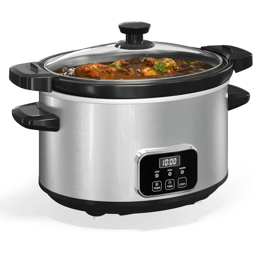 

Slow Cooker 4 QT with Locking Lid, 3 Heating Modes & Timer, Safe Removable Ceramic Pot & Glass Lid, Digital Slow Cooker