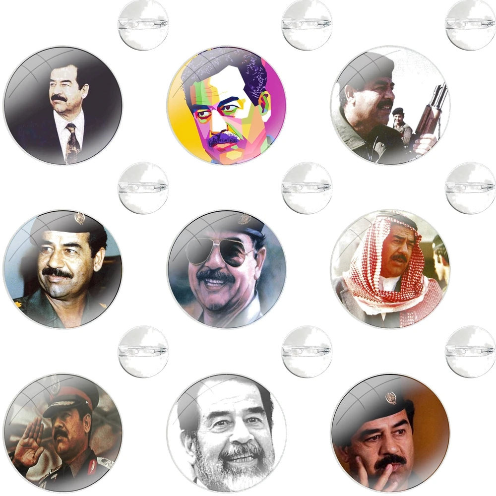 Glass Dome Brooches Badge Pins For Clothes Hat Shirt Lapel Bag Saddam Hussein Iraq Arabic