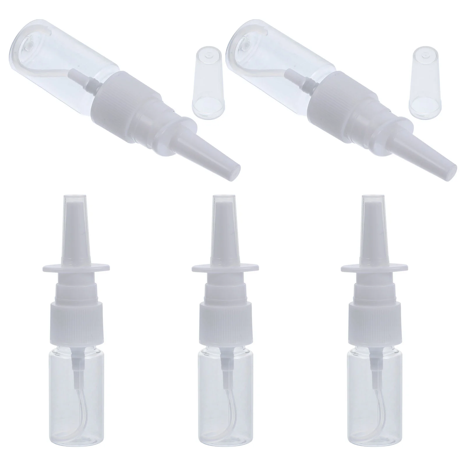 5 Pcs 10ml Portable Nasal Sprayer Bottle Refillable Fine Mist Empty Spray Bottles (10M Transparent Flat Shoulder Bottle + 18R