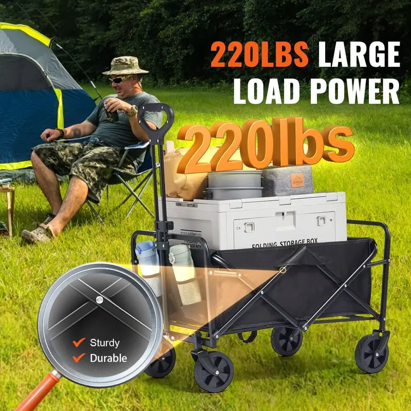 

Collapsible Folding Wagon Cart Heavy Duty 220lbs 5in Wheels Portable Utility Cart for Camping Shopping Beach Picnic Outdoor