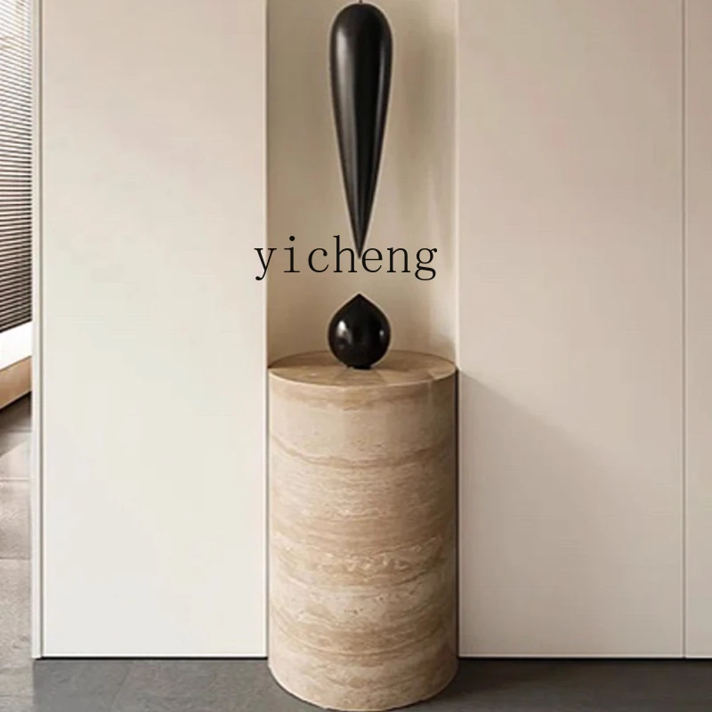 

XL travertine cylindrical base villa hotel living room floor decoration column natural marble ornament
