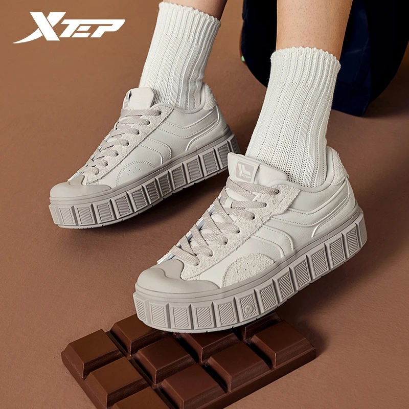Xtep ChocolateπSkateboarding Shoes For Women 2024 Spring Street Style Women\'s Casual Shoes Lace Up Low Top Sneakers 876118310005