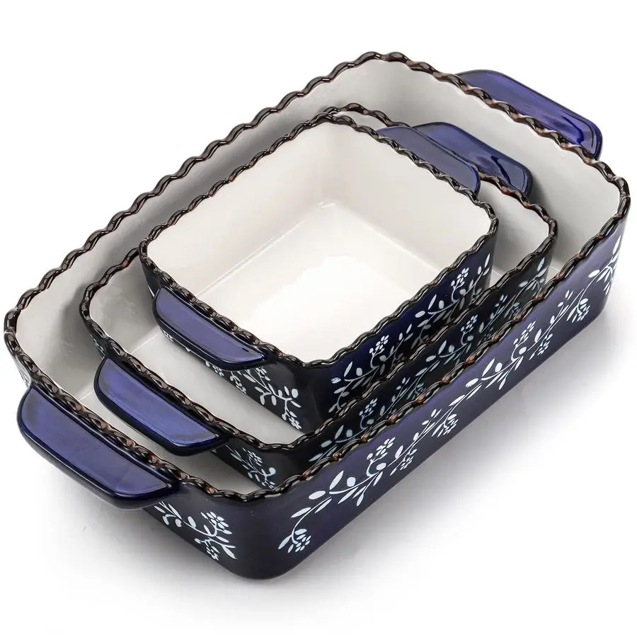 

3 Pack Ceramic Bakeware Set Porcelain Rectangular Baking Dish Lasagna Pans for Cooking Kitchen Casserole Dishes Cake Dinner 12 x