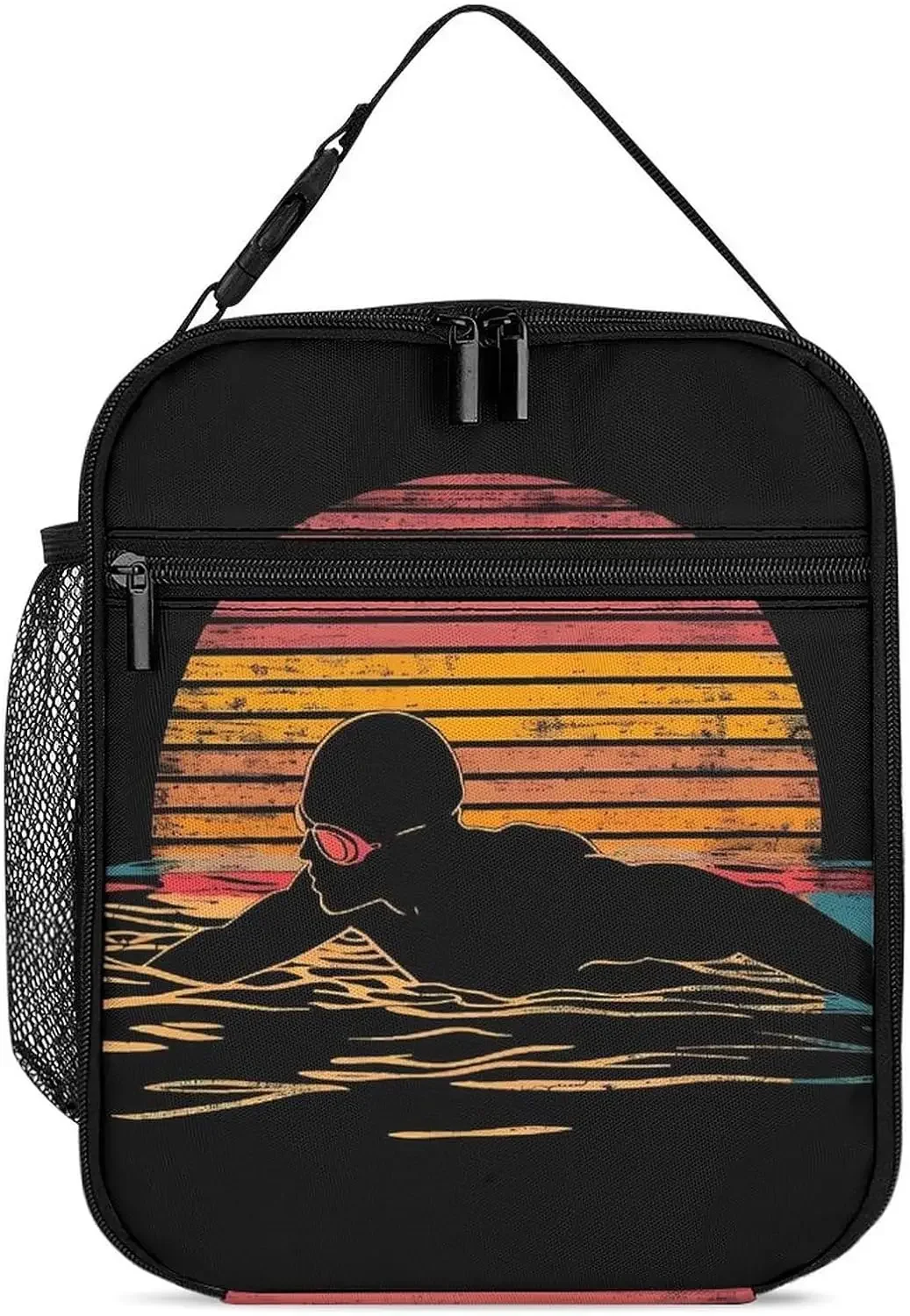 Vintage Swim Swimmer Swimming 80s Portable Lunch Bag Insulated Cold Preservation Lunch Box Funny Meal Pack Cooler Bag